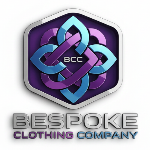 Logo of Bespoke Clothing Company with intertwined blue and purple loops on a white background